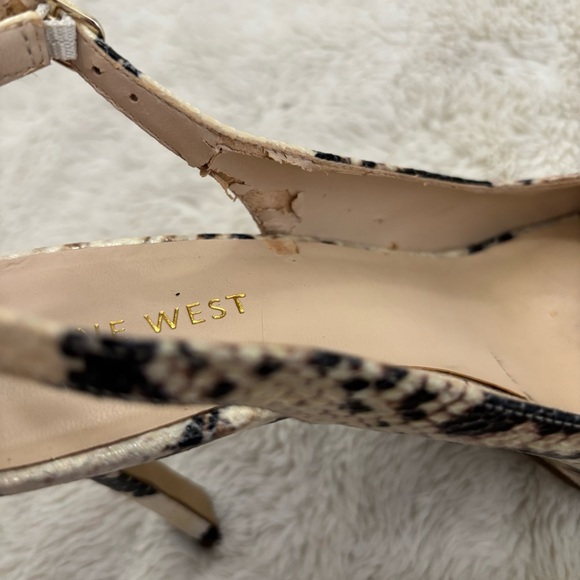 Nine West Black and Cream Snakeskin Peep toe High Heels Size 7 - Picture 8 of 15